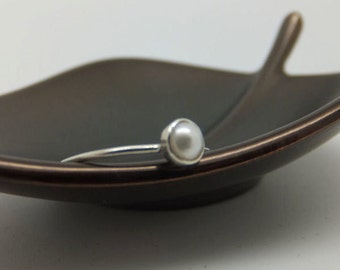 Pearl Ring, White Pearl Ring, Sterling Silver Ring, June Birthstone Ring, Pearl Stacking Ring, Thin Ring, Barely There Ring, Minimalist Ring