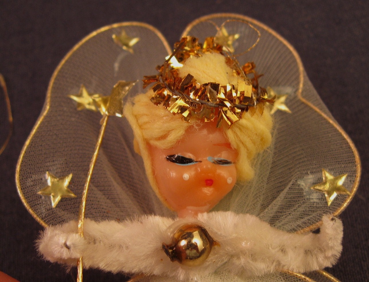 Vintage Tulle Angels Christmas Ornaments Chenille Set of 6