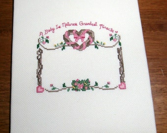 Pink Baby Girl cross stitch Sampler