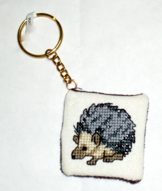 Porcupine cross stitch key chain