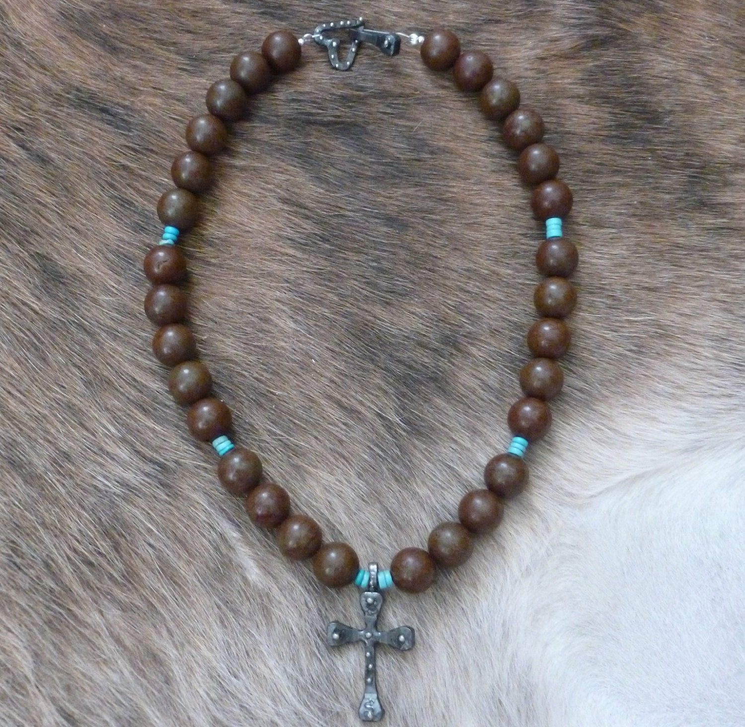 Beaded necklace with Horseshoe Nail by HorseShoeNailJewelry