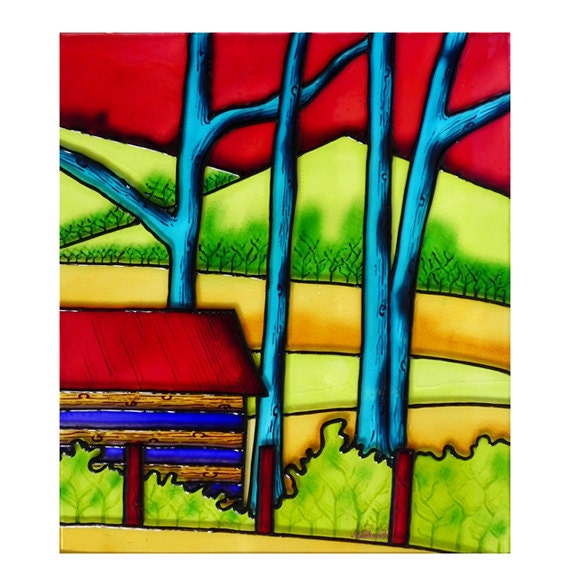 Items similar to Countryside 2. Original Glass Painting. Landscape