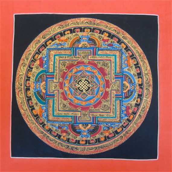 Thangka Mandala from Nepal with Shirivasta Good Luck Symbol