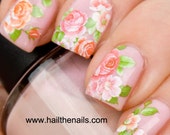 English Rose Nail Art Water Transfer Decal Pink & Peach Y093