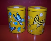 Vintage Ballonoff Kitchen Canisters, Set of Two - Butterflies, 1970's