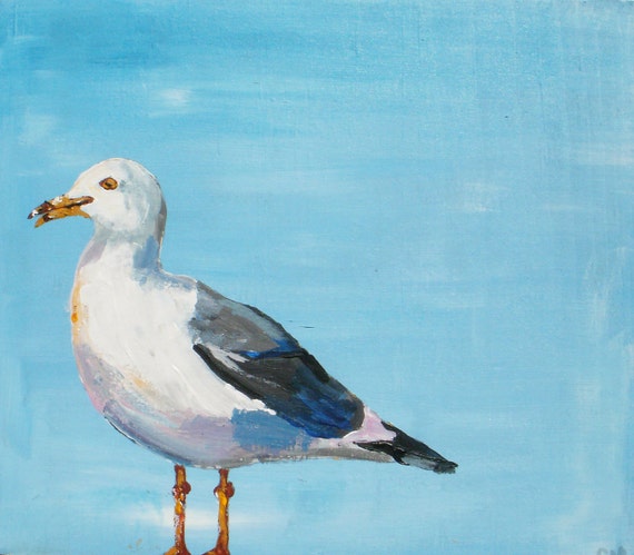 Seagull Looking Left Beach Painting Original Small Acrylic