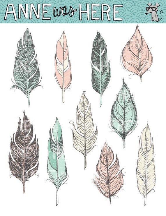 Items similar to Illustrated Feathers - Digital Clip Art on Etsy