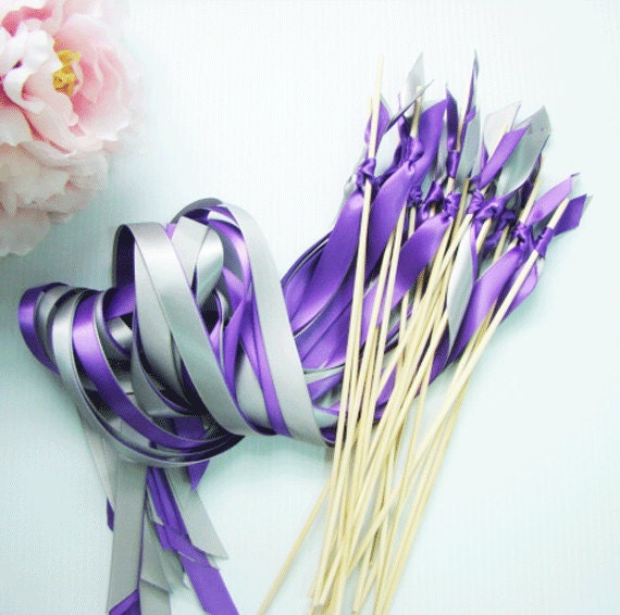 50 Ribbon Wedding Wands with two Satin Ribbons no bell streamers ...