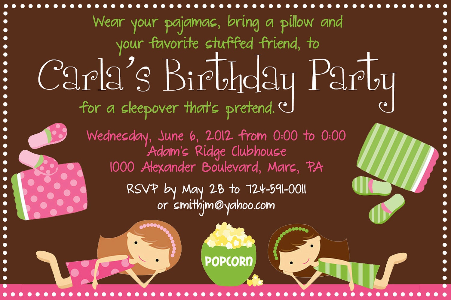 Sleepover Birthday Party Invitations 4