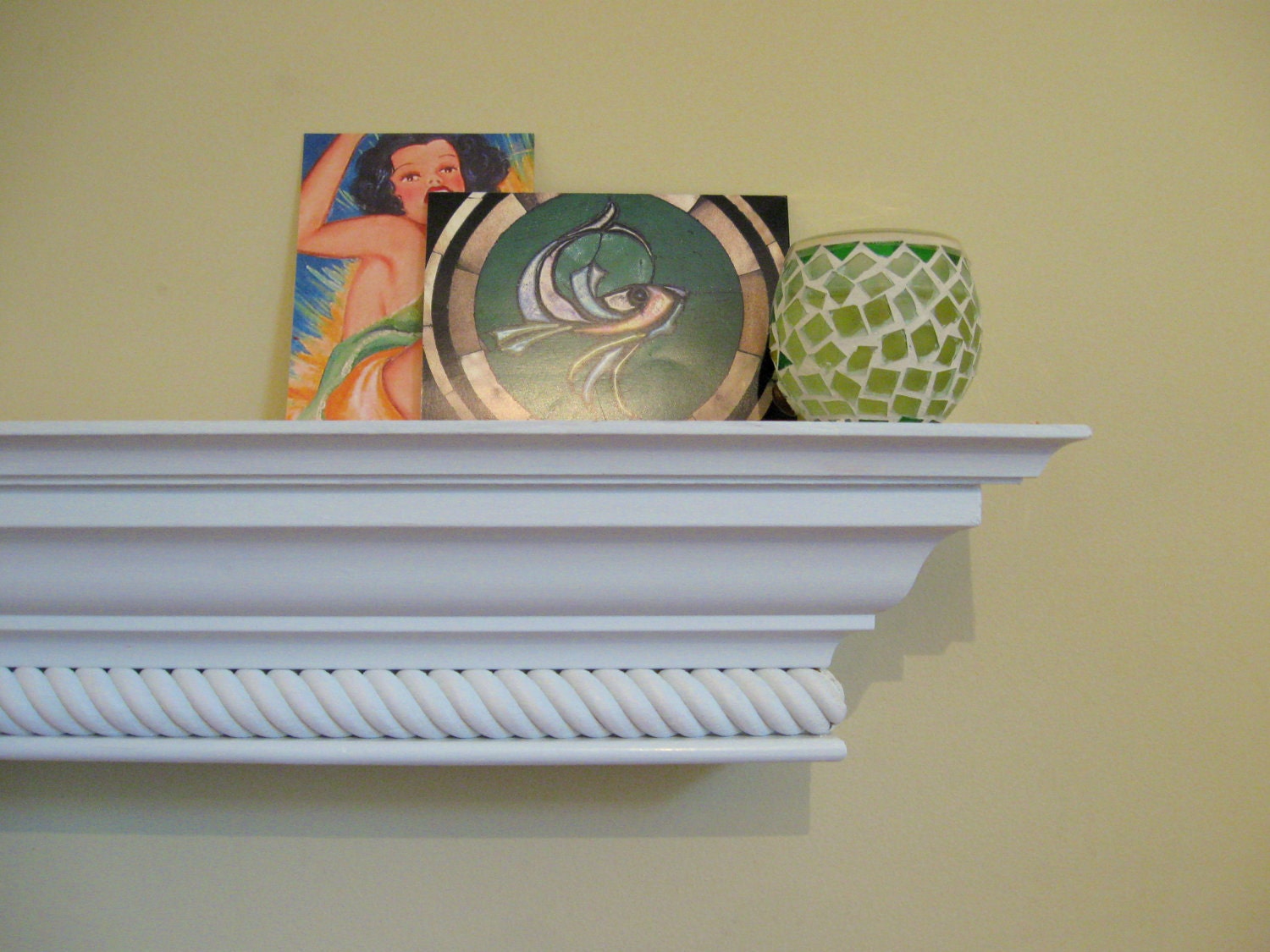 72 White Fireplace Mantel Shelf with Crown and Rope