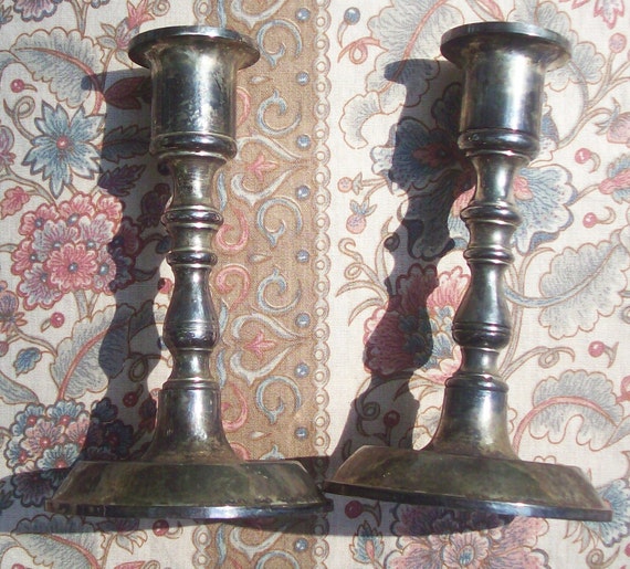 Vintage-Brass Candle Holders Silverplated on Brass Made in Hong Kong