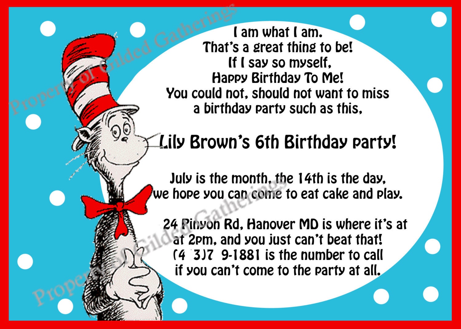 A Cat In The Hat Party Invitation