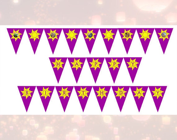 Items similar to Disney Tangled Happy Birthday banner flags Printable ...