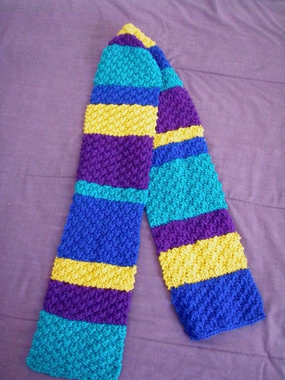 Items similar to Handmade Multi-coloured Box Stitch Knit Striped Scarf on Etsy