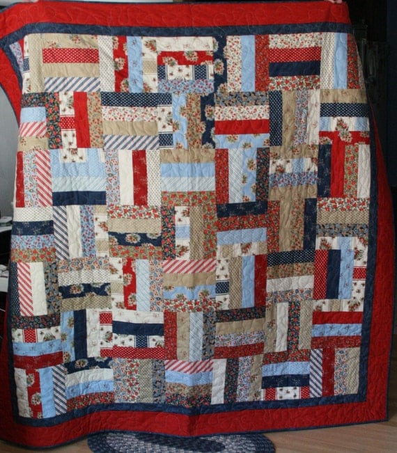 American Banner Quilt Rail Fence Quilt by LindaMarthaCreations