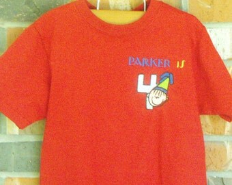 Boys Birthday Tshirt, birthday tshirt, boys monogrammed tshrit, boys embroidered tshirt, boys age tshirt,