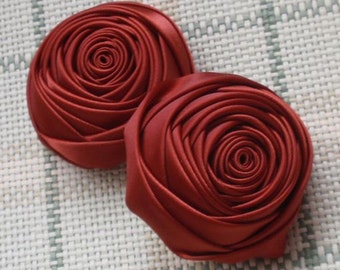 2 Handmade Rolled Roses (2 inches) in Cinnabar MY-012 -013 Ready To Ship