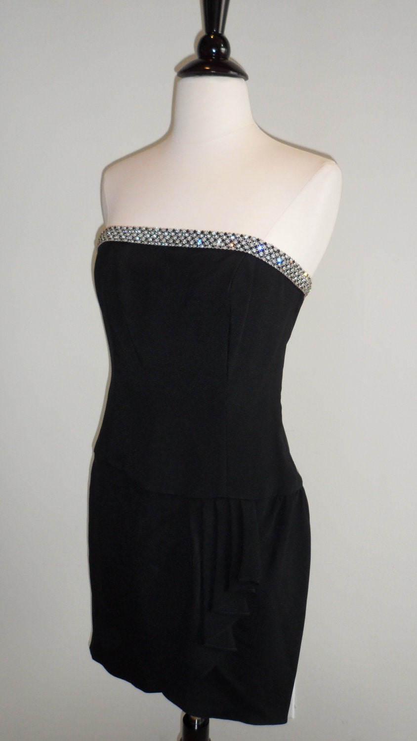black rhinestone trim strapless dress by by FOREVERASTAR