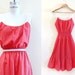 Vintage 1970s Swiss Dot Long Maxi Smocked Tie Shoulder Babydoll Cover Up Dress in Lipstick Red