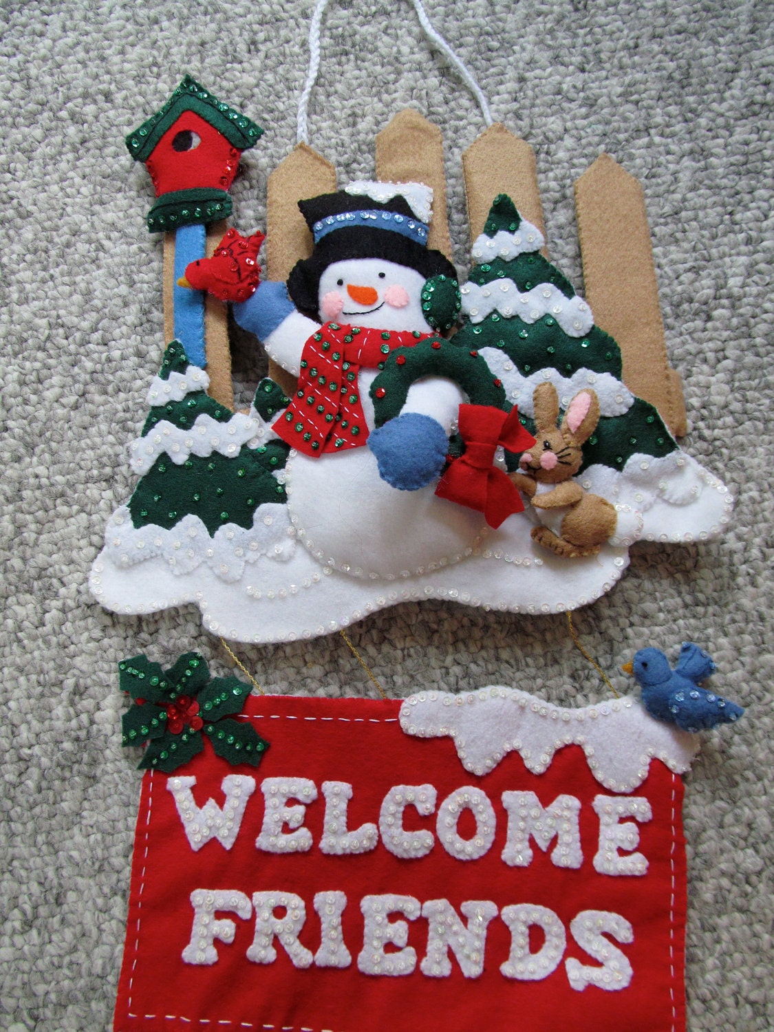 Welcome Friends Snowman Felt Wall Hanging Decoration Completed Handmade from Bucilla Kit