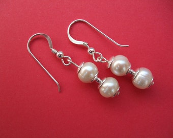 Elegant Freshwater Pearl Earrings, Drop Dangle Earrings, Sterling Silver Hooks, Classic, Jewelry, UK Seller