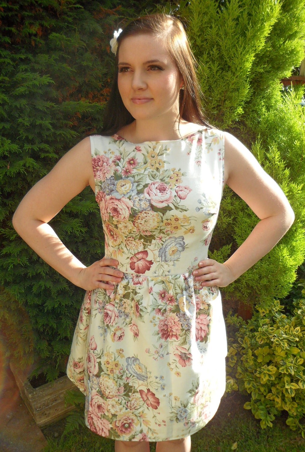 Beautiful Summer Dress Handmade With Vintage Floral Fabric