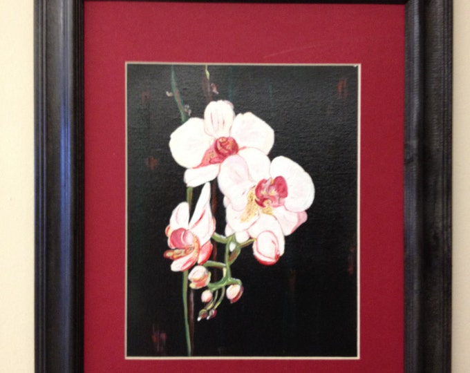 White Orchids with Red Matte in a 14 x 16 Black Wood Frame