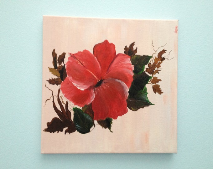 Hibiscus in Oil - Unframed 12 x 12 on Canvas