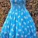 RESERVED Turquoise Blue Circle Skirt 50s Sundress with Kitty Print VLV