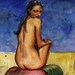 Nude Eve on an Apple with a Snake Print Watercolor Painting Art Belinda DelPesco