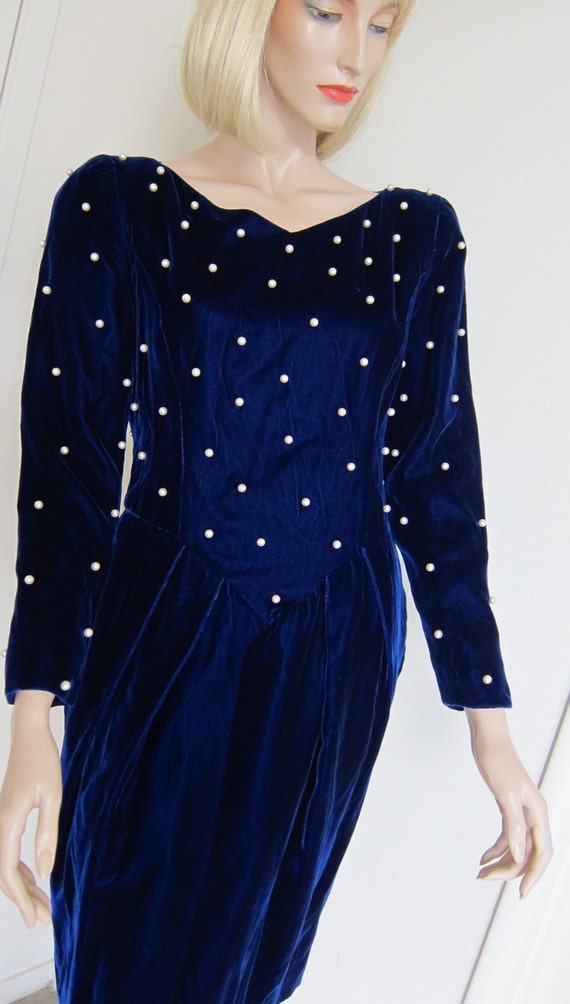 80s Sapphire Blue Velvet Dress Vintage Blueberry by ...