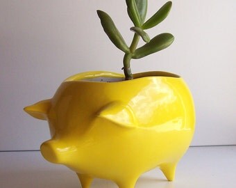 Pig Planter, Ceramic, Vintage Design, Lemon Yellow, Succulent Planter, Retro, Sponge Holder, Kitchen, Home Decor, Garden, Cactus pot
