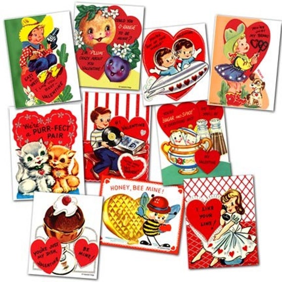 Vintage Retro 1950s Jumbo Valentine Cards Digital File