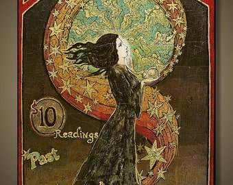 Psychic Fortunes Print 12x18 Art Nouveau Psychedelic Gypsy Circus Poster Mythology Bohemian Goddess Art