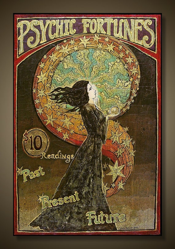Psychic Fortunes Print 12x18 Art Nouveau Psychedelic Gypsy