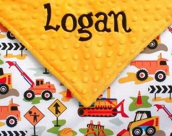 Baby Boy Blanket. Personalized Baby Blanket, Minky Blanket, Baby Boy Gift, Tractors, Construction Trucks, Dig It, Baby Toddler 30x36