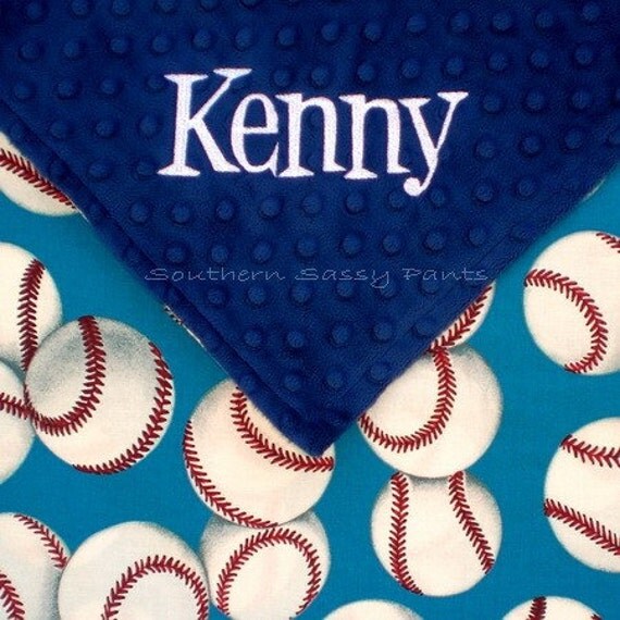 Personalized Baseball Baby Security Blanket Baby Boy Minky