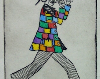 Etching The Pied Piper of Hamelin hand pulled print