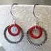 Ready to Ship, LoopDeloop Enamel Earrings, Kiln-Fired Cherry Red Enamel on Copper with Hammered Silver Loop, Sterling Silver Earwires