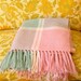 Churchill Weavers Woven Wool Throw Classic Couch Blanket in Dusty Pink Mint Green Pale Orange Natural White