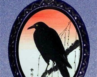 Blackbird Raven Crow Necklace Japanese Woodcut Pendant NEW