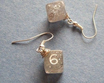 D6 D10 Dice Earrings - Dungeons and Dragons - Silver Glitter - Geek Gamer DnD Role Playing RPG