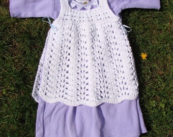 pretty pinafore. handknit baby dress.