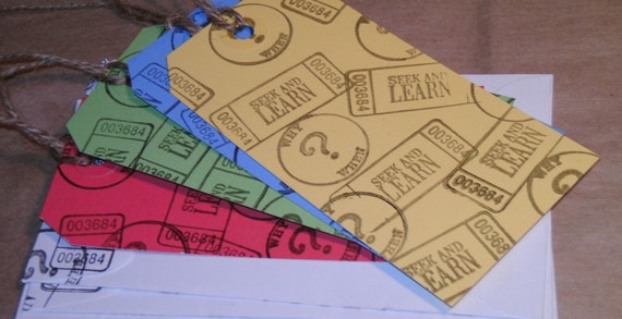 TAGS BOOKMARKS / Primary Colors and White Hand Stamped Matching Coin Envelopes / Teacher Book Clubs