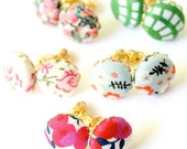 Calico Fabric Covered Button Earrings