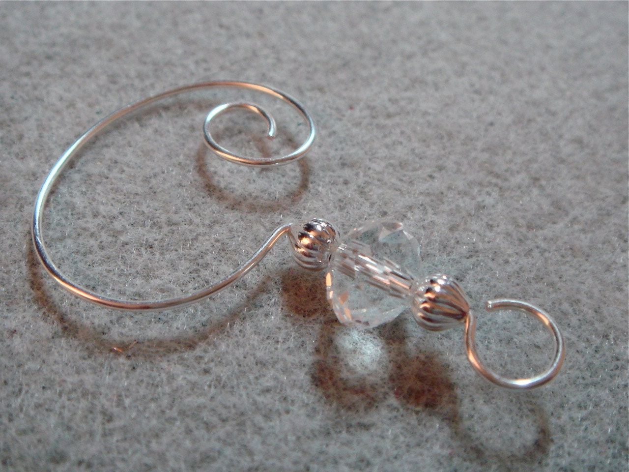 12 Clear Crystal Beaded Christmas Ornament Hangers Hooks