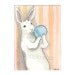Original Watercolor Rabbit Painting - Blue Orb - ACEO