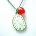 CLEARANCE - Melting Clock Necklace // Enamel Brass Clock Charm // Red Swarovski Crystal Heart // Dali Inspired // Last Piece