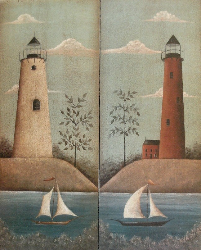 Nautical Folk Art LIGHTHOUSE Print by Donna by folkartbydonna