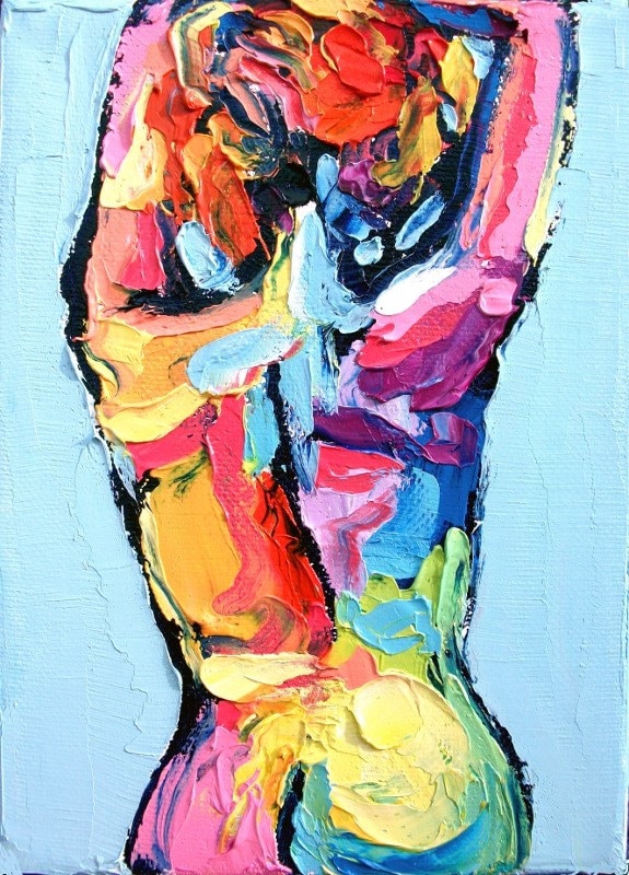 Painting for sale - textured woman figure painting bronze 